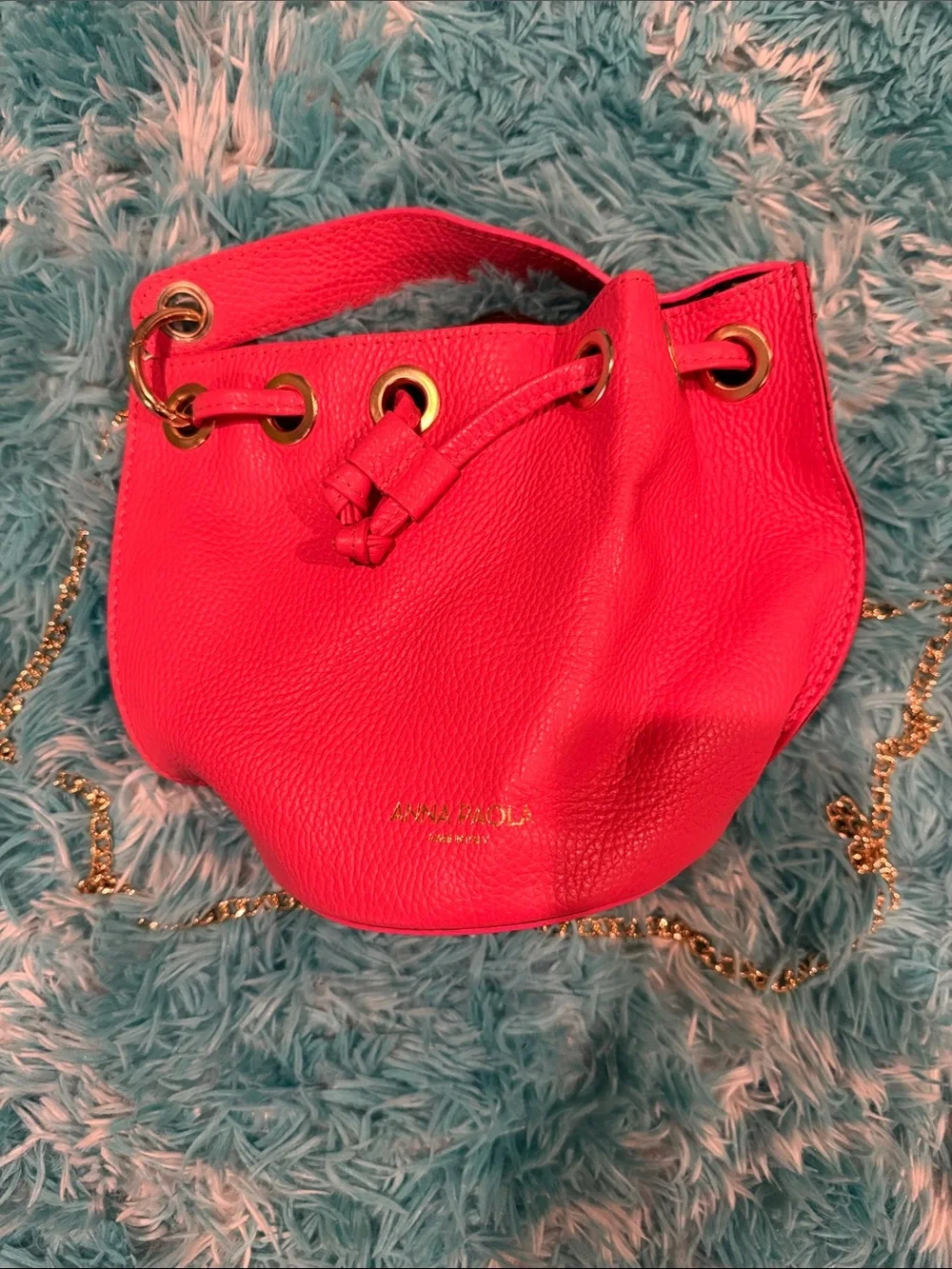 Anna Paola Luxury Italian Leather Bucket Bag Crossbody Barbie Pink